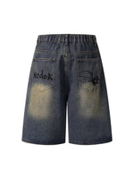 Load image into Gallery viewer, Cross-Border Popular Source | Hand-Painted Spider Denim Shorts Men's Summer Loose Retro Distressed Blue Straight-Leg Trousers