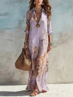 Load image into Gallery viewer, Elegant Shirt Dress for Women Chiffon Digital Print Turndown Collar Single-breasted Dresses Flowy Casual Boho Summer Clothing