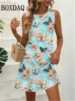 Load image into Gallery viewer, Dresses For Women 2025 Women Vacation Beach Summer Vest Butterfly Flowers Loose Dress Sundress Casual 3D Print Sleeveless Dress