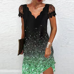 Load image into Gallery viewer, Elegant Dresses for Women V Neck Lace Sleeves Short Dress Women Spring Summer Sexy Ladies Short Sleeve Black Party Dress 2022