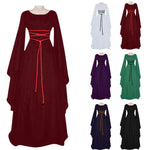 Load image into Gallery viewer, Women'S Halloween Costume Long Sleeved Round Neck Lace-Up Waist Irregular Dresses Medieval Retro Elegant Evening Dress