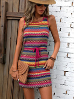 Load image into Gallery viewer, Women's Colorful Sleeveless Dress with Faux Drawstring Waist - Casual Spring/Summer Vacation Dress