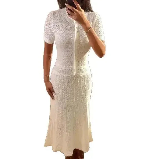 Women's Casual Simple White Knitted Dress 2025 Summer New Style Temperament Commuting Female Fashion Elegant Mermaid Dresses