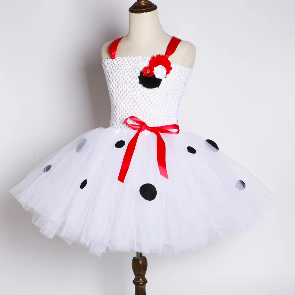 Dalmatian Costume Kids Cute Flowers Spotted Dog Tutu Dress Toddler Girls Halloween Festival Party Animal Puppy Dress Up Outfits