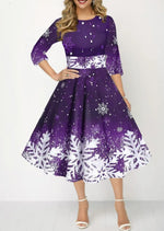 Load image into Gallery viewer, Winter Christmas Dresses Women Vintage Robe Swing Elegant Half Sleeve Casual Print Party Dress