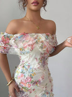Load image into Gallery viewer, Women's Dresses Elegant and Romantic Ruffled Dress Ladies Sexy Off-the-Shoulder Fitted Mesh Floral Dress Party Gown for Female