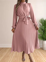 Load image into Gallery viewer, Women's Long Dresses Summer Elegant Pleated Long Sleeveed Lace Up Dresses Beach Boho Wrap Ruffle Hem Swing Sundress