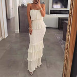 Load image into Gallery viewer, Womens Dresses 2024 Summer Fashion Temperament Solid Color Sexy Bandeau Sleeveless Slim Fit Shirred Ruffle Layered Long Dress