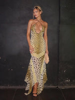 Load image into Gallery viewer, Women's Leopard Print Long Maxi Dress Halter Neck Plunge Front Tiered Ruffle Mermaid Skirt Elegant Party Cocktail Daily Gowns
