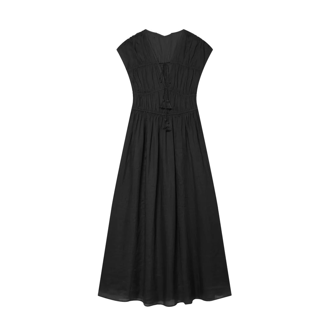 Women's Dress 2026 Summer European Style Deep V Sleeveless Pleated Elegant Chic Drawstring Street Fashion Women's Dress