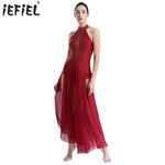 Load image into Gallery viewer, Women Lyrical Dance Dress Modern Contemporary Dancewear Halter Strappy Back Rhinestones Split Dress for Performance Competition