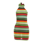 Load image into Gallery viewer, Kliou Stripe Patchwork Mini Dress Woman Bandage Halter Off Shoulder Backless Skinny Peach Hip Hot Girls Street Fashion Bodycon
