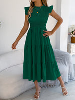 Load image into Gallery viewer, Spring Summer Elegant Ruffled Dresses for Women 2026 Casual Vacation Solid Color Round Neck Sleeveless Long Dress Blue Green