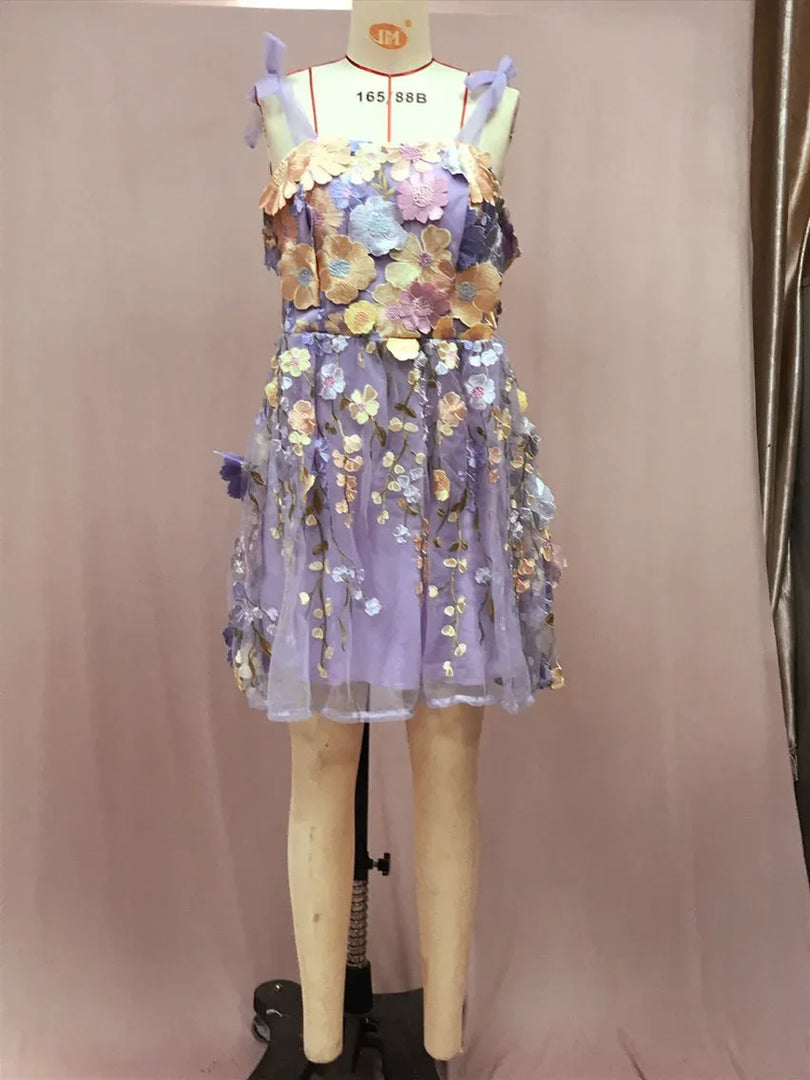 Women's Dress Fashionable 3D Flower Embroidery Wrapped Hip Sleeveless Sexy Sling Dress 2025