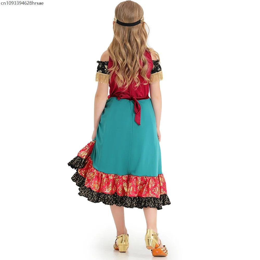 Adult Women Flamenco Gypsy Dress Waltz Tango Dance Show Mädchen Folk Costume Carnival Party Fancy Dress Outfit