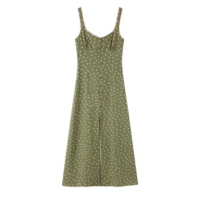 Women's Dress 2026 New Fashion Trend Summer Polka Dot Linen Blend Midi Dress