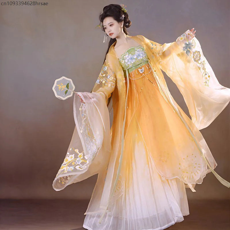 Chinese Dress For Women Ancient Traditional Embroidery Yellow Pink Hanfu Carnival Fairy Cosplay Costume Hanfu Dress