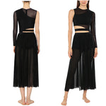 Load image into Gallery viewer, Womens Modern Lyrical Contemporary Dance Costume Cutout Round Neck Dress Side Split Sheer Mesh Dresses Performance Outfits