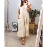 Load image into Gallery viewer, Women's Sleeveless Dress, Mid-Length Pleated Solid-Colour Round Neck Loose-Fit Casual Long Dress for Everyday Commuting