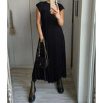Load image into Gallery viewer, Women's Sleeveless Dress, Mid-Length Pleated Solid-Colour Round Neck Loose-Fit Casual Long Dress for Everyday Commuting