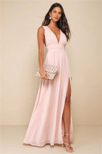 Load image into Gallery viewer, Evening Dresses Women's Formal Evening Gowns V Neck Sleeveless Draped High Slit Elegant Prom Party Gown Vestidos De Fiesta