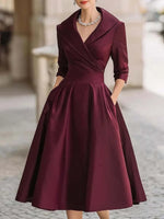Load image into Gallery viewer, Women's Elegant Wrap Midi Dress with Ruffled Collar and Pockets - Chic Formal Wear