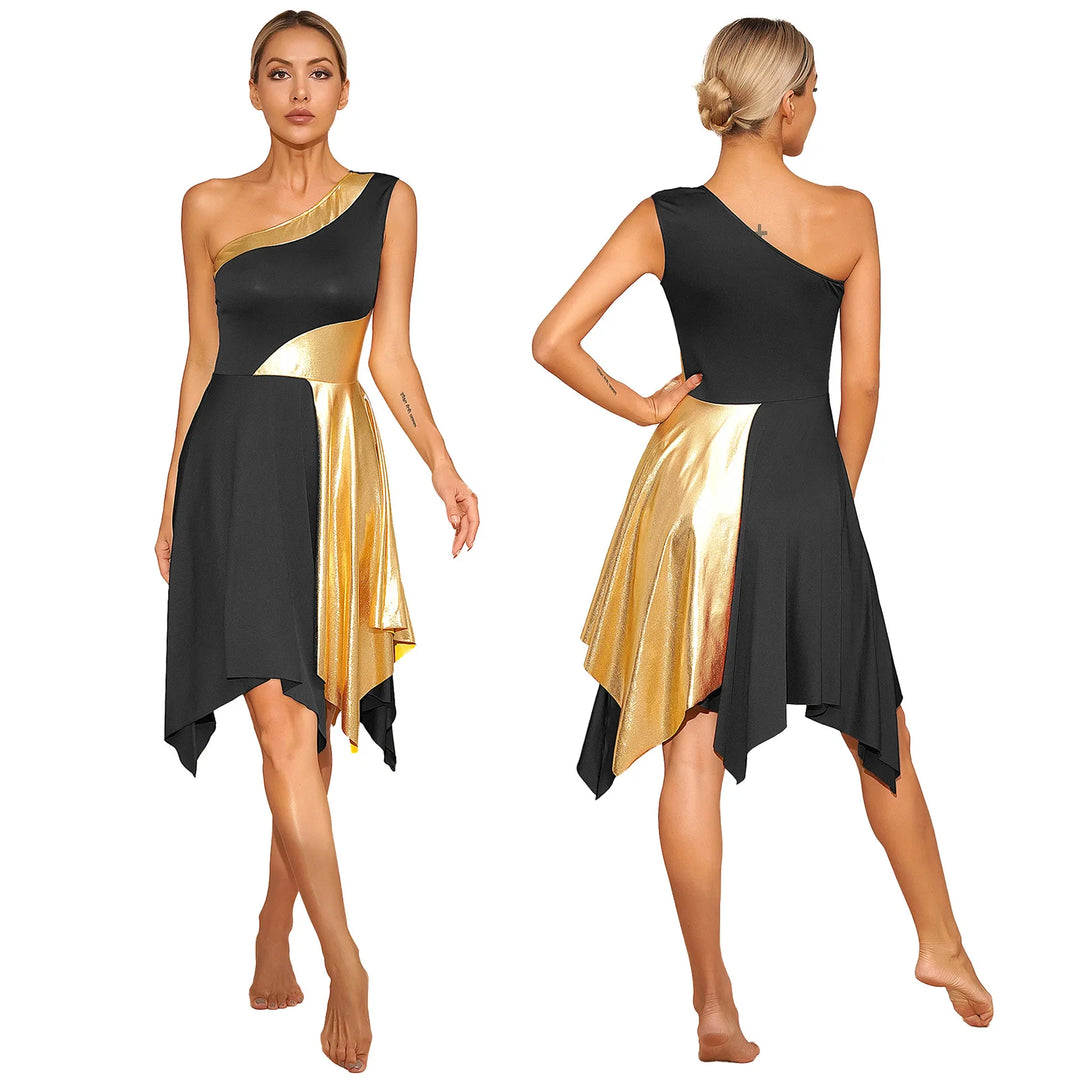 Women Church Choir Worship Praise Dress Modern Lyrical Dance Performance Costume One Shoulder Irregular Hem Dresses Dancewear