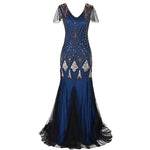 Load image into Gallery viewer, Women's Fashion 1920s Flapper Dress Vintage Great Gatsby Long Evening Prom Sequin Party Dress Women Mesh Costume