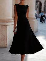 Load image into Gallery viewer, Women Draped Cowl Neck Sleeveless Waist Ruched Midi Dress Elegant Formal Wedding Guest Swing Dress