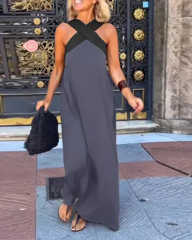 Summer Fashion Dresses For Women Sleeveless Solid Color Square-neck Casual Simple Elegant Suspender Loose Long Dresses 2025 New