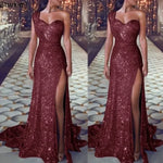 Load image into Gallery viewer, 2026 Women's Wedding Party Dress Evening Elegant Sexy Deep V Neck One Shoulder Sleeveless Sequined Long Maxi Dresses For Women