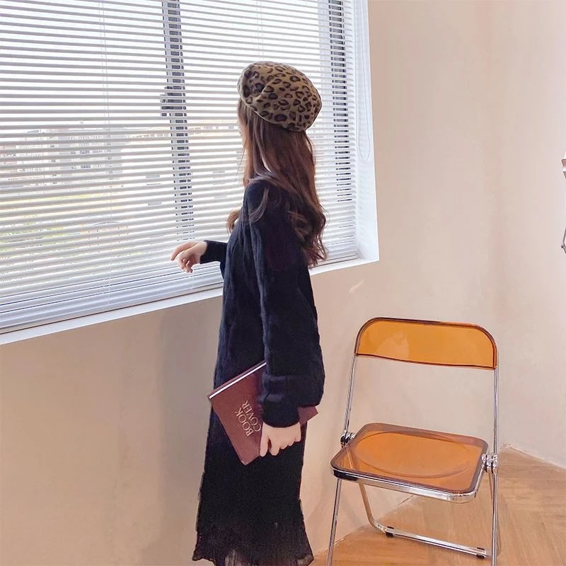 Woman Knitted Dress Pink Casual Trend Essential Cool Comfortable Clearance Sale Deals Korean Crochet Dresses For Women Splicing