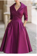 Load image into Gallery viewer, Women's Elegant Wrap Midi Dress with Ruffled Collar and Pockets - Chic Formal Wear