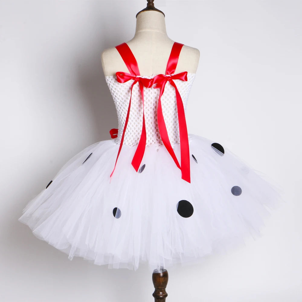 Dalmatian Costume Kids Cute Flowers Spotted Dog Tutu Dress Toddler Girls Halloween Festival Party Animal Puppy Dress Up Outfits