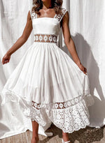Load image into Gallery viewer, Women's Dress White Hollow Out Cotton Sundress Lace Sleeveless Long Splicing Summer Party Elegant Evening Woman Skirt Clothing