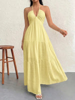Load image into Gallery viewer, Women's Casual Dresses Halter Backless Yellow Tiered Flowy Boho Dress Spring Summer Beach Vacation Breathable Dress