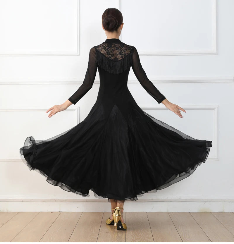 Ballroom Dancing Dresses Women Simple Black Elegant Flamenco Modern Dance Skirt Lady's Standard Waltz Ballroom Dance Dress