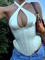 Load image into Gallery viewer, Women Top Floral Printed Spaghetti Strap Corset Top U-Neck Fishbone Boned Cinched Waist Irregular Hem Retro Vacation Camisole