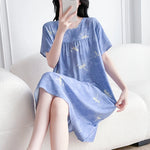 Load image into Gallery viewer, Women's Cotton Silk Sleep Dress Thin Short Sleeve Long Summer Breathable Sweat Absorbent Outerwear Casual Home Leisure Print