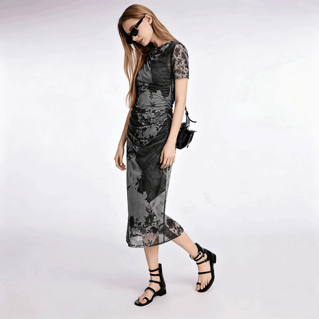 European, American and Spanish original single women's dress with printed elastic splicing light luxury long skirt new product