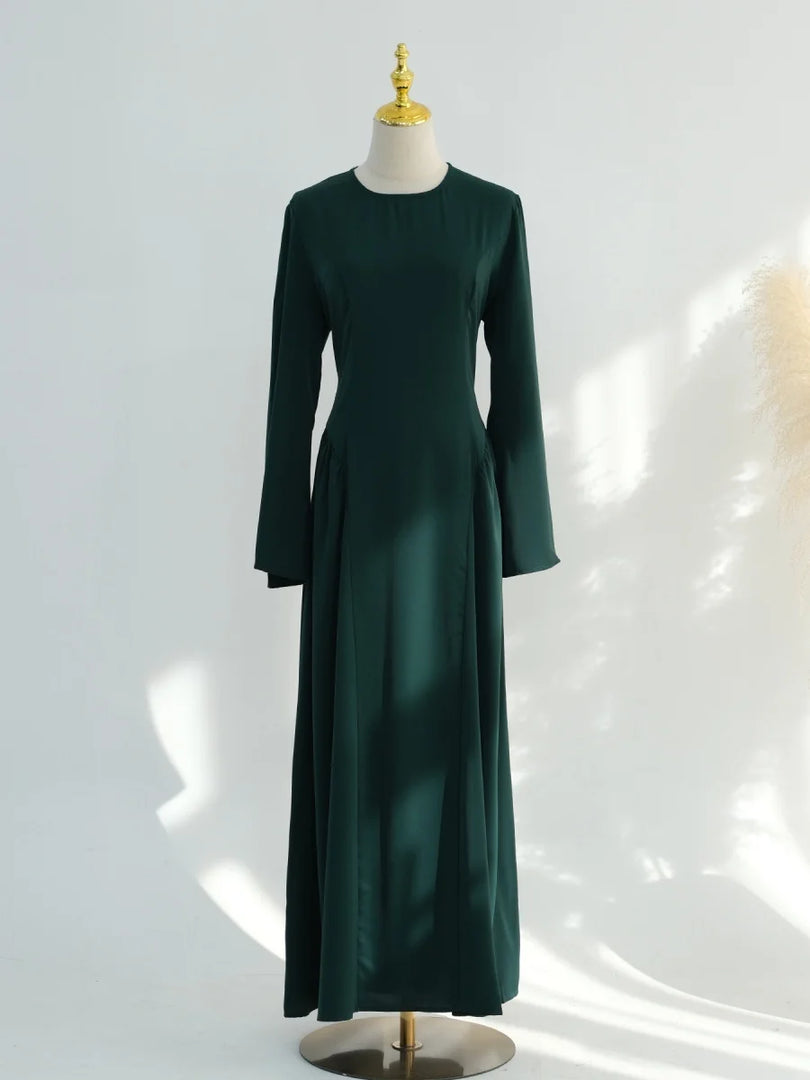 Muslim Women Dubai Traditional Abaya Dress Solid Back Strap Fitted Waist Long Dresses Kaftan Prayer Robe Femme Islamic Clothing
