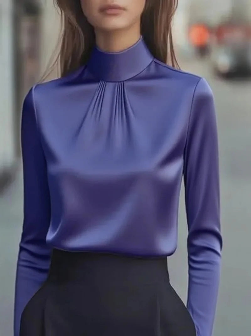 Women's Dressy Blouse Plain Elegant Daily Stylish High Neck Regular Tops
