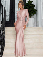 Load image into Gallery viewer, Women's Elegant Wedding Party Dress Female Clothing O-neck Long Sleeve Ruched High Waist Bodycon Long Maxi Evening Prom Dresses
