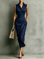 Load image into Gallery viewer, Elegant Dress for Woman Turndown Collar Button High Waist Slim Bodycon Dress Summer Sleeveless Solid Office Lady Dresses Vestido