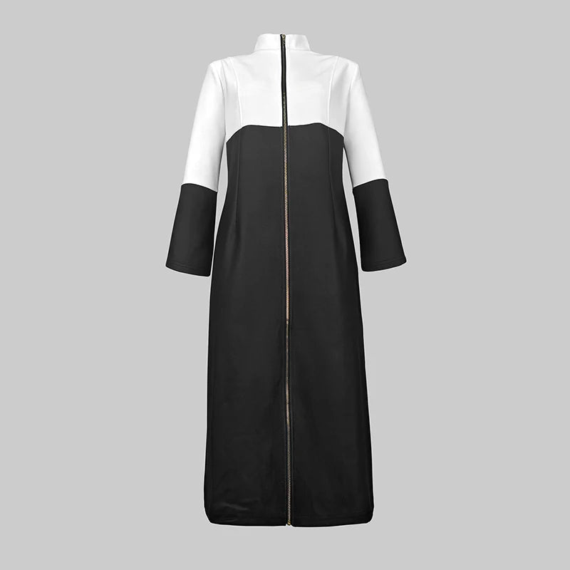 2026 Women Bodycon Dress Women's Casual Dresses Elegant Women's Dresses Contrast Color Zipper Long Sleeve Formal Outfit