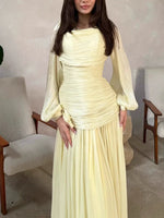 Load image into Gallery viewer, Women's Fashion Draped Design Solid Long Dress 2026 Casual Commute Waist Party Dresses Elegant O-neck Long Sleeve Evening Dress