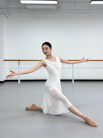 Load image into Gallery viewer, Adult Women Lyrical Dance Costume Modern Contemporary Dancewear V-Neck Backless Mesh Tulle Flowy Overlay Dress Stage Performance