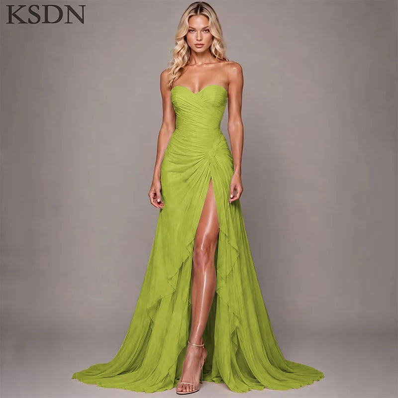 Elegant Women Evening Dresses for Women Luxury Chiffon Chapel Train Gowns Side Slit Sleeveless Wedding Long Dress Vestidos