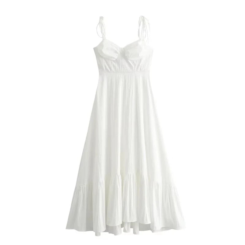 MUJER White Long Dresses For Women Ruffle Slip Corset Dress Woman Fashion Sleeveless Backless Summer Sexy Holiday Party Dresses