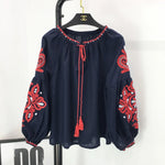 Load image into Gallery viewer, Bohemian Embroidered Dress for Women, Boho, Flower, O-Neck, Lantern Long Sleeve, High Waist, Cotton, White, Spring